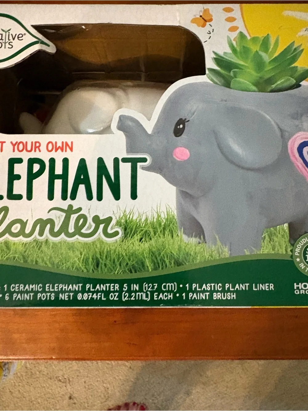 Creative Roots Paint Your Own Elephant Planter Ceramic Craft Kit NIB